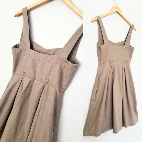 Black Halo 100% Linen Bustier Sweetheart Pleated Front Mini Dress Size 2 No Belt - Picture 9 of 15